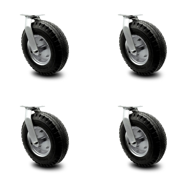 12 Inch Black Pneumatic Wheel Swivel Casters with Bolt Swivel Locks Set SCC